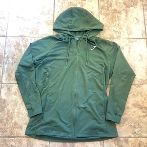 Olive Green Gymshark Full Zip Embroidered Jacket